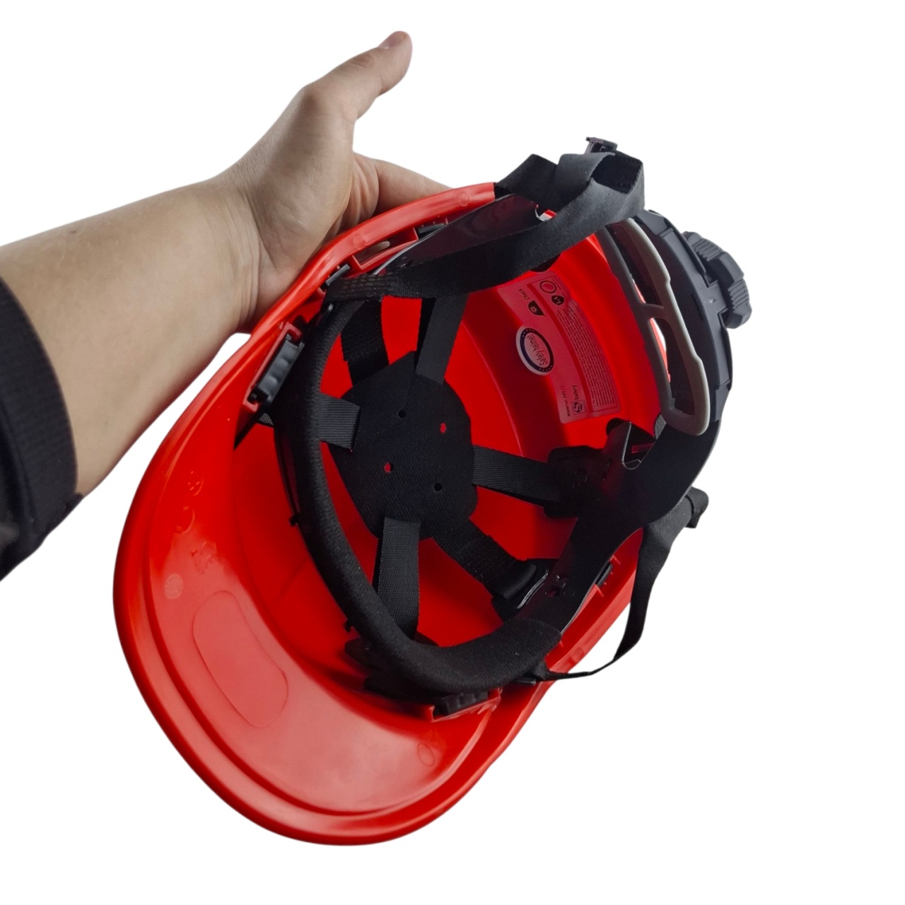 Каска защитная строительная, красно-серебристая, ABS Plus оптом