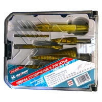 Набор сверл по металлу HSS, 7 предметов, ступенчатые+сверла фреза+кернер, "MAXIMUM" MX 12851 оптом